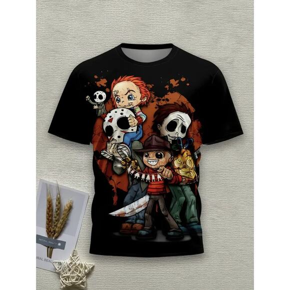 Men’s XL Horror Movie Characters Anime Graphic T-Shirt US 42 New - Picture 8 of 12